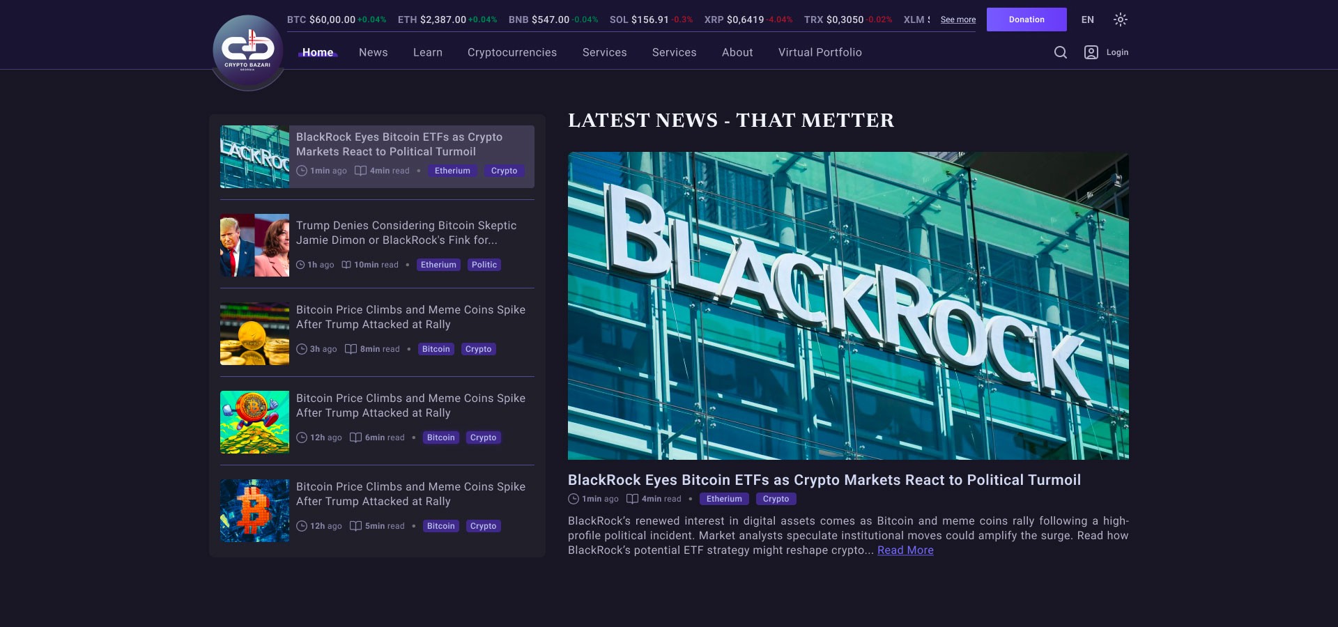 Crypto Bazari — screen